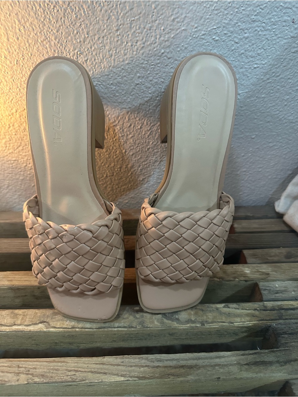 Soda Braided Slide Heels in Nude size 7